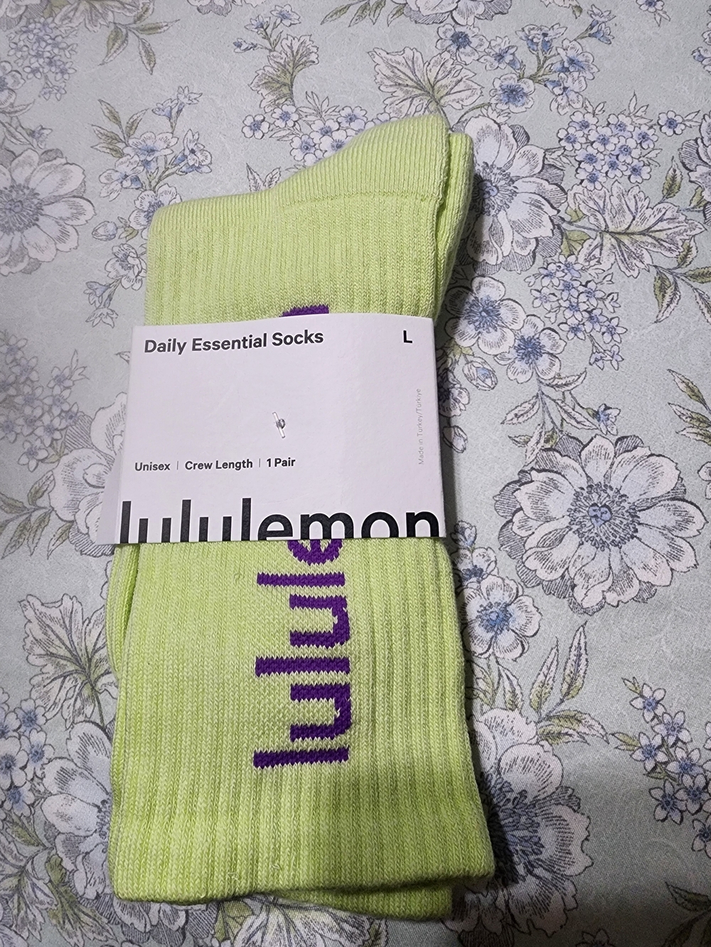 lululemon athletica Light Green Crew Socks with Purple Logo